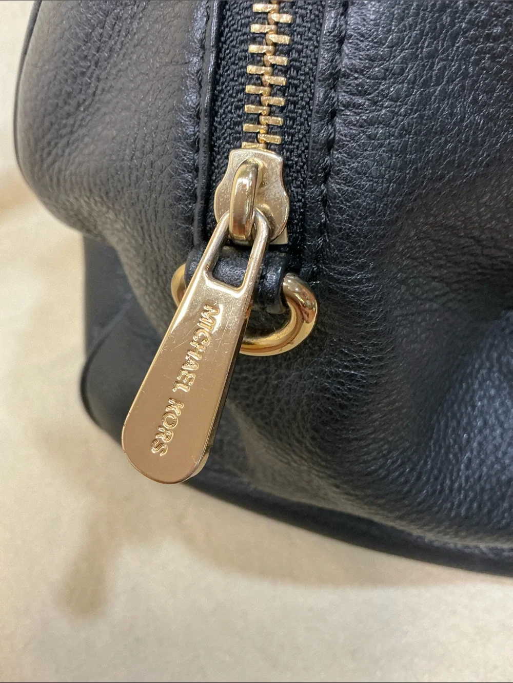 Michael Kors Black Leather Satchel with Blush Trim and Gold Hardware